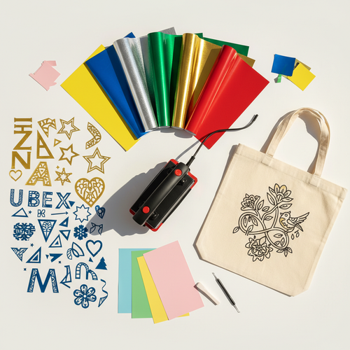 Textilfolie Materialien und Tasche mit Vinyl-Design