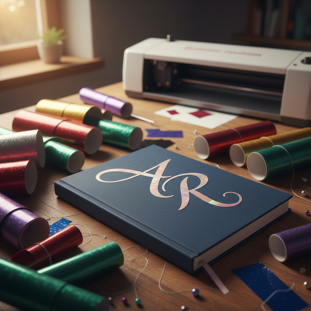 Notizbuch mit personalisierten Vinyl-Monogramm-Stickern