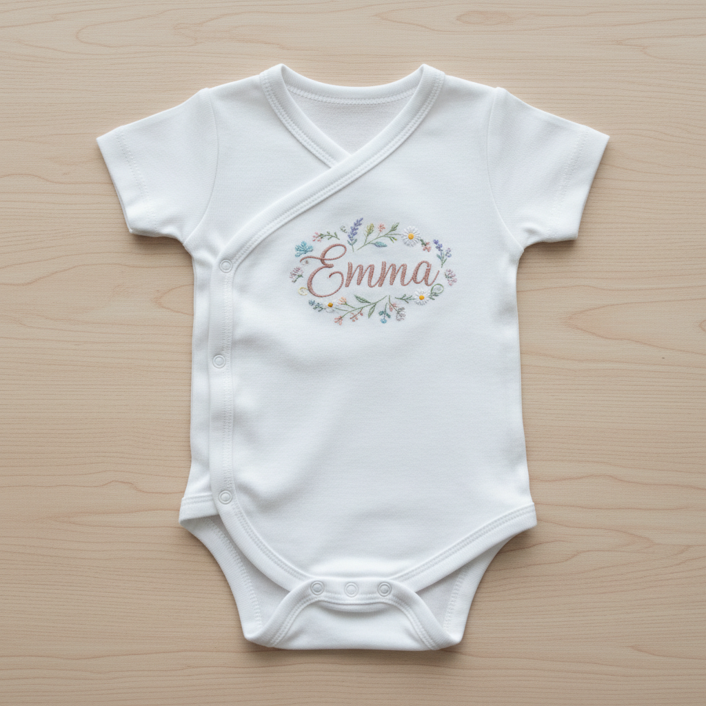 Bestickter Wickelbody mit V-Ausschnitt – Emma