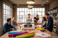 Firmenevent Team am Plotter, KI generiert