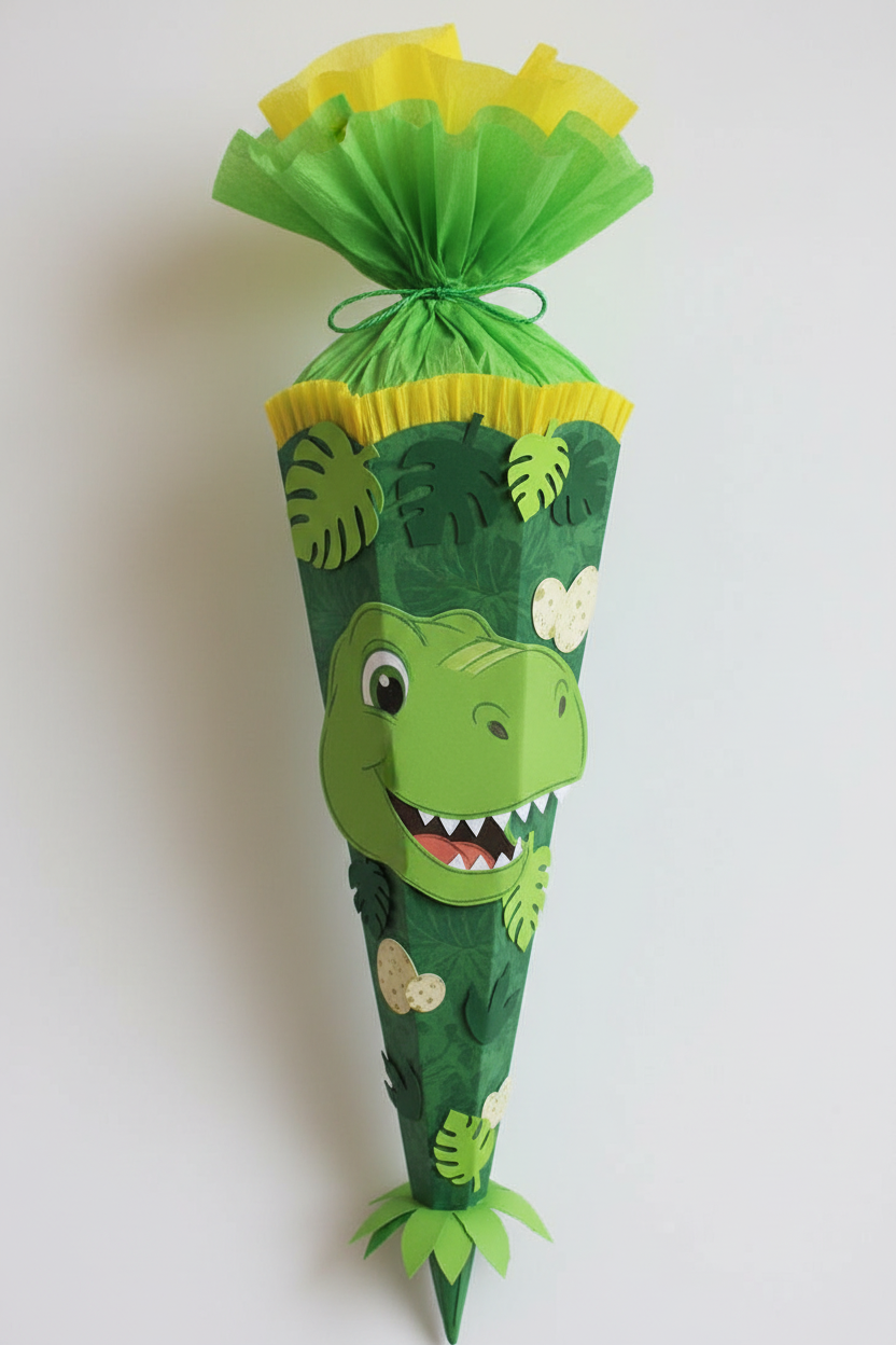 Schultüte mit Dino verziert